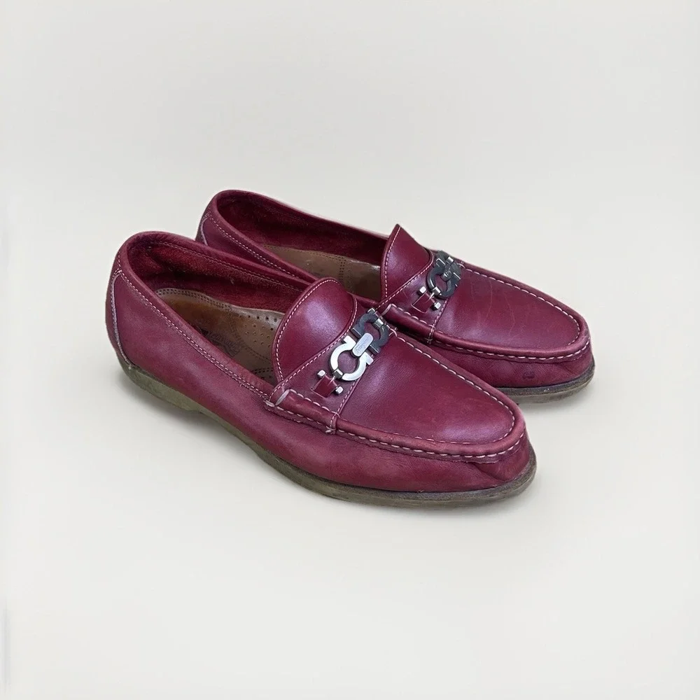 Vintage Salvatore Ferragamo Loafers Men‎ Burgundy Leather Bit Driving Shoes